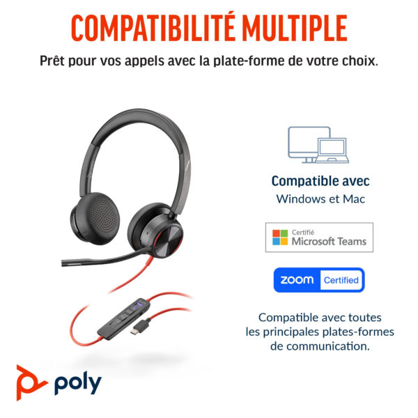 Prix POLY Micro-casque Blackwire 8225 stéréo USB-C + adaptateur USB-C/A (8X223AA) -  -  – Image 11