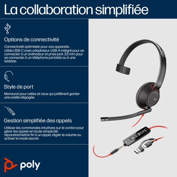Prix POLY Micro-casque Blackwire C5210 USB-C + câble de commande (805H4AA) -  -  – Image 7