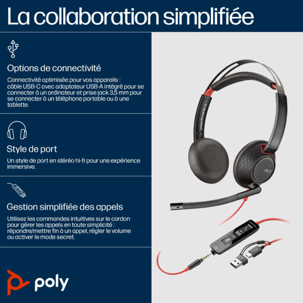 Prix POLY Micro-casque Blackwire C5220 USB-C + câble de commande (805H3AA) -  -  – Image 6