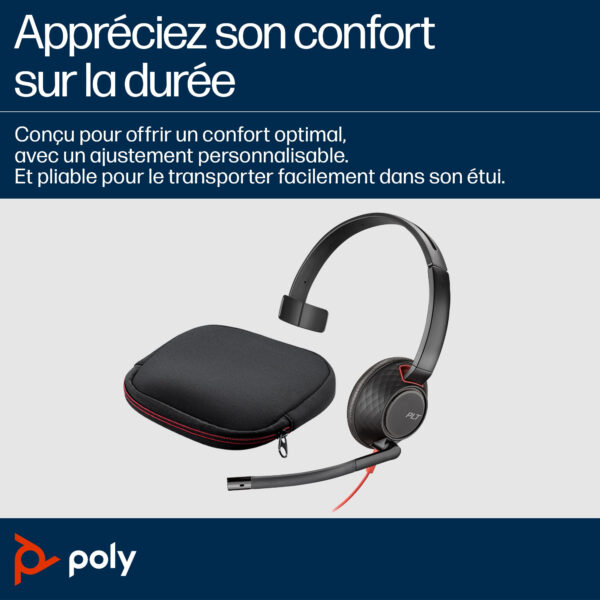 Prix POLY Micro-casque monaural USB-C Blackwire 5210 + prise 3,5 mm + adaptateur USB-C/A (8X230AA) -  -  – Image 3