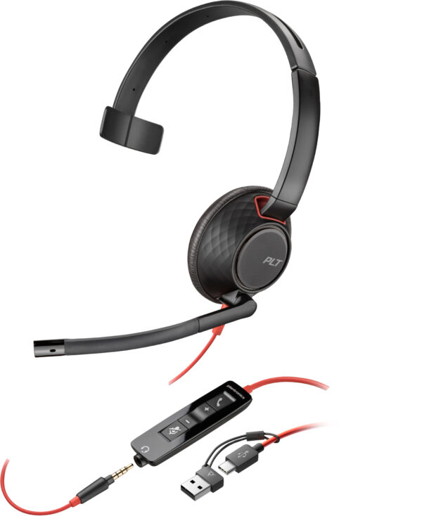 Prix POLY Micro-casque monaural USB-C Blackwire 5210 + prise 3,5 mm + adaptateur USB-C/A (8X230AA) -  - 