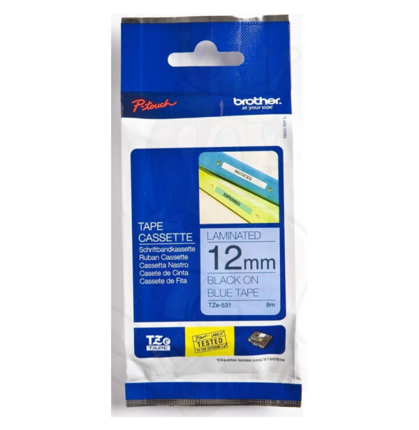 Cassette à ruban Brother TZe-531 - Noir sur Bleu, 12 mm de large / 8 m de long