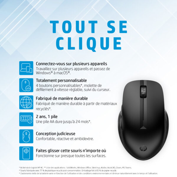 Souris sans fil Bluetooth multi-périphériques HP 435 (3B4Q5AA) – Image 4