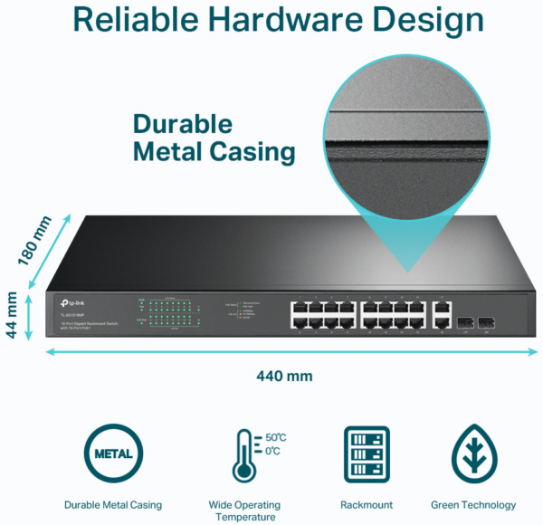 Switch TP-Link TL-SG1218MP 18 ports Gigabit rackable avec 16 PoE+ – Image 7